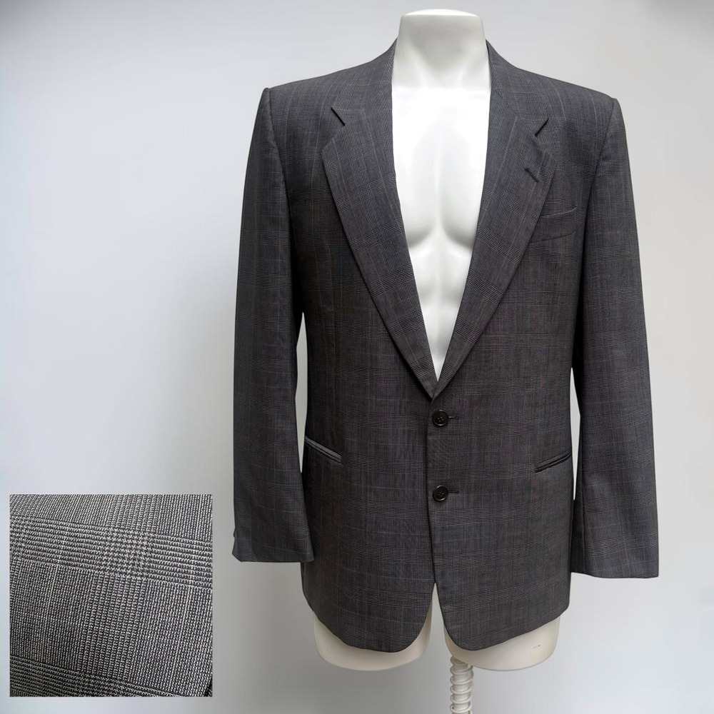 Ungaro Uomo Paris Blazer 42R Grey Pure Virgin Wool Glen Plaid Made in Italy EUC